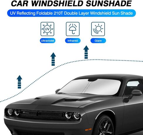 KUST Custom Fit Windshield Sun Shade for 2015-2023 Dodge Challenger Accessories Coupe,SRT Hellcat,Redeye,GT,RT,TA Coupe,Widebody,SXT,RT Scat Pack Sunshade Foldable Sun Visor Protector Blocks UV Rays in Saudi Arabia