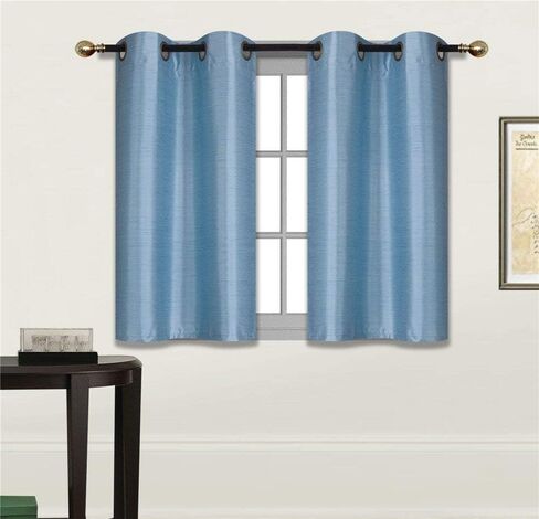 Fancy Linen 2 Panel Faux Silk Blackout Curtain Set Solid Dark Purple with Grommet Top Room Darkening Short Tier Drapes for Kitchen, Bathroom or Any Small Window New in Saudi Arabia