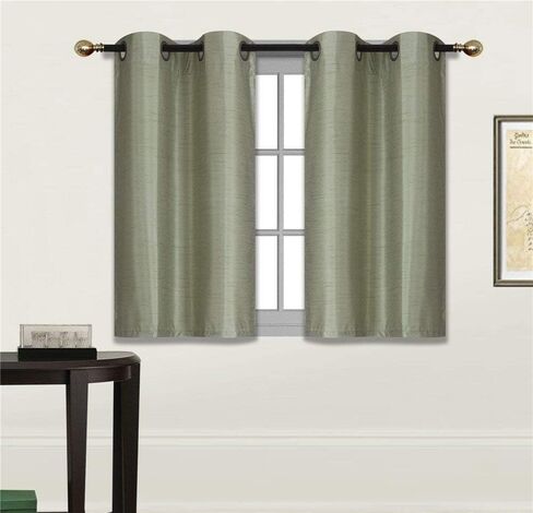 Fancy Linen 2 Panel Faux Silk Blackout Curtain Set Solid Dark Purple with Grommet Top Room Darkening Short Tier Drapes for Kitchen, Bathroom or Any Small Window New in Saudi Arabia