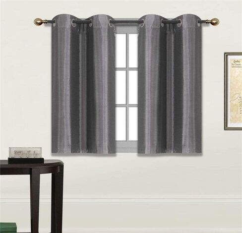 Fancy Linen 2 Panel Faux Silk Blackout Curtain Set Solid Dark Purple with Grommet Top Room Darkening Short Tier Drapes for Kitchen, Bathroom or Any Small Window New in Saudi Arabia