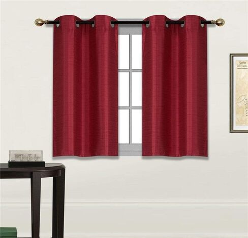 Fancy Linen 2 Panel Faux Silk Blackout Curtain Set Solid Dark Purple with Grommet Top Room Darkening Short Tier Drapes for Kitchen, Bathroom or Any Small Window New in Saudi Arabia