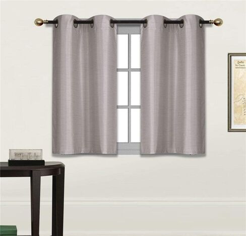 Fancy Linen 2 Panel Faux Silk Blackout Curtain Set Solid Dark Purple with Grommet Top Room Darkening Short Tier Drapes for Kitchen, Bathroom or Any Small Window New in Saudi Arabia