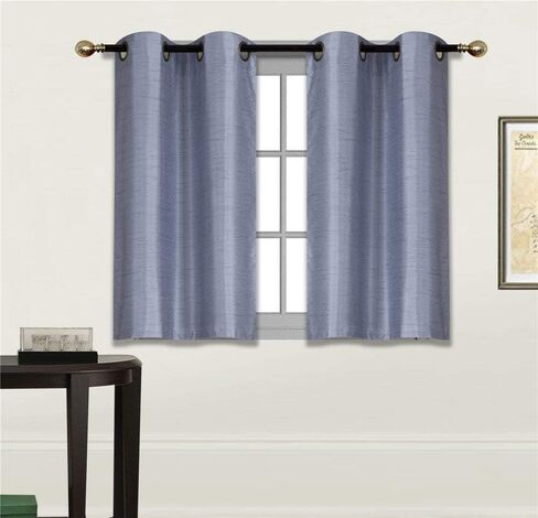 Fancy Linen 2 Panel Faux Silk Blackout Curtain Set Solid Dark Purple with Grommet Top Room Darkening Short Tier Drapes for Kitchen, Bathroom or Any Small Window New in Saudi Arabia