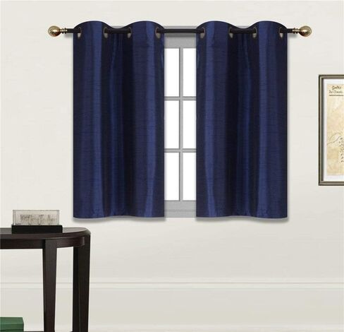 Fancy Linen 2 Panel Faux Silk Blackout Curtain Set Solid Dark Purple with Grommet Top Room Darkening Short Tier Drapes for Kitchen, Bathroom or Any Small Window New in Saudi Arabia
