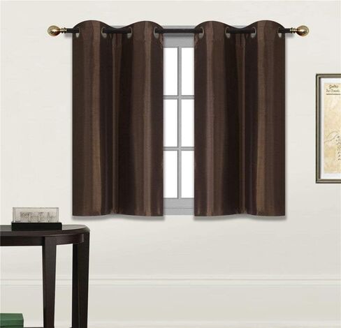 Fancy Linen 2 Panel Faux Silk Blackout Curtain Set Solid Dark Purple with Grommet Top Room Darkening Short Tier Drapes for Kitchen, Bathroom or Any Small Window New in Saudi Arabia
