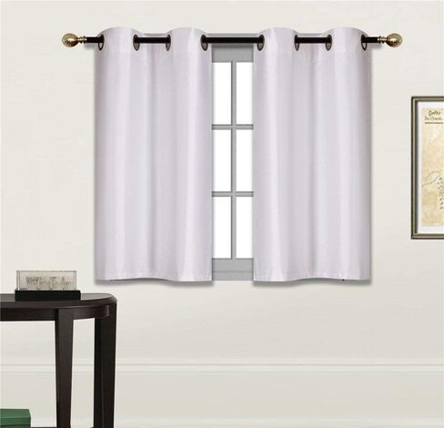Fancy Linen 2 Panel Faux Silk Blackout Curtain Set Solid Dark Purple with Grommet Top Room Darkening Short Tier Drapes for Kitchen, Bathroom or Any Small Window New in Saudi Arabia