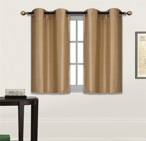 Fancy Linen 2 Panel Faux Silk Blackout Curtain Set Solid Dark Purple with Grommet Top Room Darkening Short Tier Drapes for Kitchen, Bathroom or Any Small Window New in Saudi Arabia