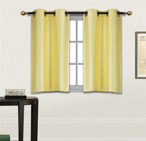 Fancy Linen 2 Panel Faux Silk Blackout Curtain Set Solid Dark Purple with Grommet Top Room Darkening Short Tier Drapes for Kitchen, Bathroom or Any Small Window New in Saudi Arabia