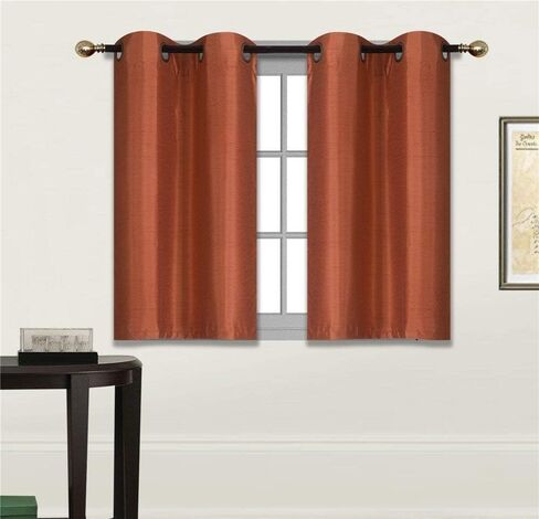 Fancy Linen 2 Panel Faux Silk Blackout Curtain Set Solid Dark Purple with Grommet Top Room Darkening Short Tier Drapes for Kitchen, Bathroom or Any Small Window New in Saudi Arabia