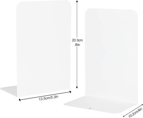 6 قطع من نهايات الكتب المعدنية البيضاء، نهايات الكتب شديدة التحمل للأرفف، حاملات كتب مضادة للانزلاق، سدادة كتب للكتب، أجهزة الكمبيوتر المحمولة، الملفات، المجلات، أقراص DVD - رائعة للمكتب، المنزل، المدرسة (8.0 × 3.9 × 5.3 بوصة) in Kuwait