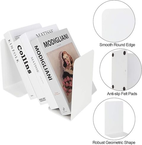 6 قطع من نهايات الكتب المعدنية البيضاء، نهايات الكتب شديدة التحمل للأرفف، حاملات كتب مضادة للانزلاق، سدادة كتب للكتب، أجهزة الكمبيوتر المحمولة، الملفات، المجلات، أقراص DVD - رائعة للمكتب، المنزل، المدرسة (8.0 × 3.9 × 5.3 بوصة) in Kuwait