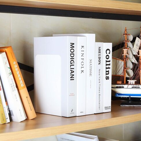 6 قطع من نهايات الكتب المعدنية البيضاء، نهايات الكتب شديدة التحمل للأرفف، حاملات كتب مضادة للانزلاق، سدادة كتب للكتب، أجهزة الكمبيوتر المحمولة، الملفات، المجلات، أقراص DVD - رائعة للمكتب، المنزل، المدرسة (8.0 × 3.9 × 5.3 بوصة) in Kuwait