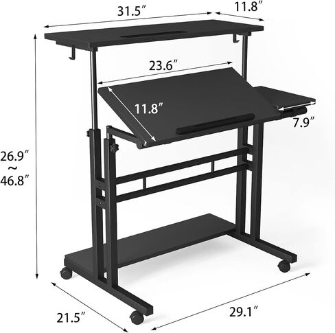 مكتب متنقل مع 3 أجهزة كمبيوتر مكتبية، مكتب قابل للتعديل بعجلات وحامل أكواب - مكتب كمبيوتر محمول مثالي للمكتب المنزلي ومكتب كمبيوتر محمول للمساحات الصغيرة in Kuwait
