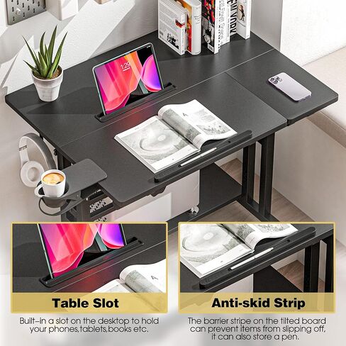 مكتب متنقل مع 3 أجهزة كمبيوتر مكتبية، مكتب قابل للتعديل بعجلات وحامل أكواب - مكتب كمبيوتر محمول مثالي للمكتب المنزلي ومكتب كمبيوتر محمول للمساحات الصغيرة in Kuwait