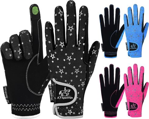 Kids Gloves for Girls Boys Unisex Horse Riding Gloves Outdoor Gloves Sports Gloves Cycling Gloves for Children Black Blue Pink Star Design Touch Screen Compatible in Saudi Arabia