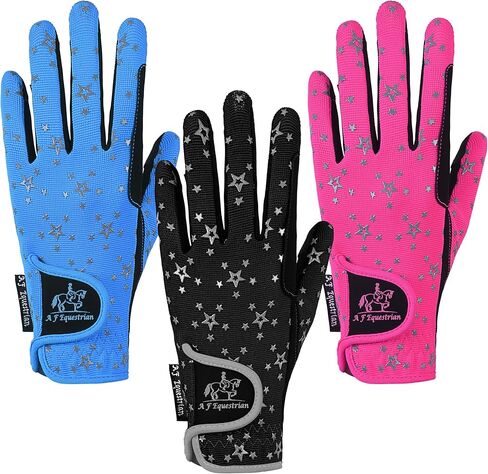 Kids Gloves for Girls Boys Unisex Horse Riding Gloves Outdoor Gloves Sports Gloves Cycling Gloves for Children Black Blue Pink Star Design Touch Screen Compatible in Saudi Arabia