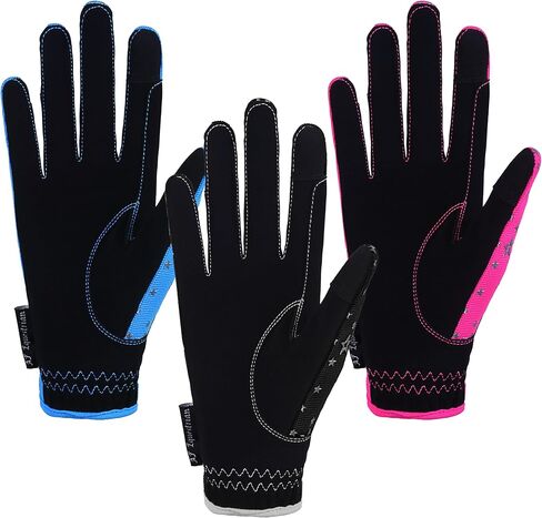 Kids Gloves for Girls Boys Unisex Horse Riding Gloves Outdoor Gloves Sports Gloves Cycling Gloves for Children Black Blue Pink Star Design Touch Screen Compatible in Saudi Arabia