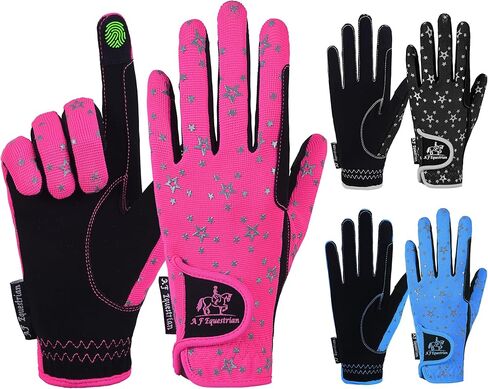 قفازات الاطفال للفتيات الفتيان للجنسين قفازات ركوب الخيل في الهواء الطلق قفازات رياضية قفازات ركوب الدراجات للأطفال أسود أزرق وردي تصميم نجمة تعمل باللمس متوافق in Kuwait