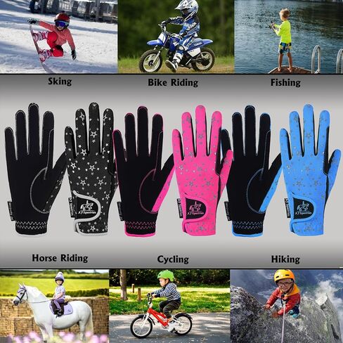 Kids Gloves for Girls Boys Unisex Horse Riding Gloves Outdoor Gloves Sports Gloves Cycling Gloves for Children Black Blue Pink Star Design Touch Screen Compatible in Saudi Arabia