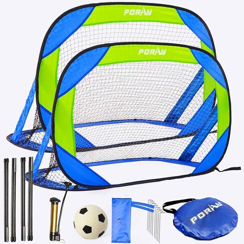 Porayhut Pop up Soccer Goal and Ball Sets, Portable Soccer Net for Training,Set of 2, Easy Assembly with Compact Carrying Bag,Gift for Kids with Pump and 8 Stakes in Saudi Arabia