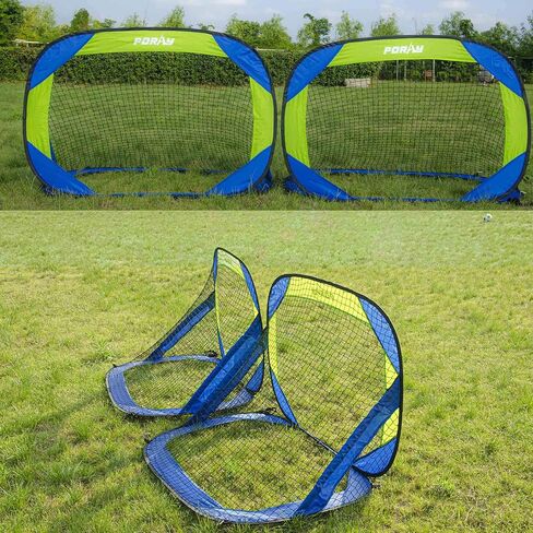 Porayhut Pop up Soccer Goal and Ball Sets, Portable Soccer Net for Training,Set of 2, Easy Assembly with Compact Carrying Bag,Gift for Kids with Pump and 8 Stakes in Saudi Arabia