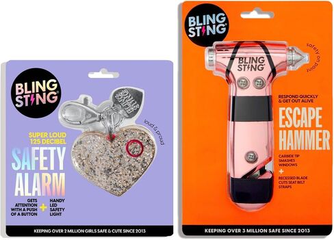 BLINGSTING Personal Safety Alarm & Car Escape Hammer Tool, 125 db Siren Keychain & LED Light, Emergency Window Breaker & Seat Belt Cutter, Women's Cute Auto Accessories in Saudi Arabia