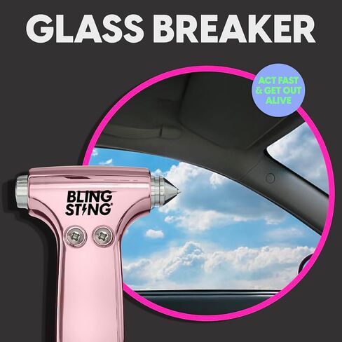 BLINGSTING Personal Safety Alarm & Car Escape Hammer Tool, 125 db Siren Keychain & LED Light, Emergency Window Breaker & Seat Belt Cutter, Women's Cute Auto Accessories in Saudi Arabia