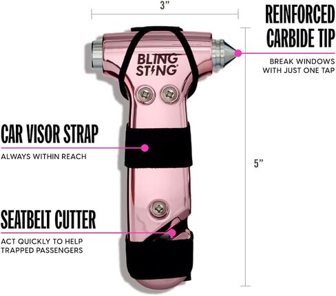 BLINGSTING Personal Safety Alarm & Car Escape Hammer Tool, 125 db Siren Keychain & LED Light, Emergency Window Breaker & Seat Belt Cutter, Women's Cute Auto Accessories in Saudi Arabia