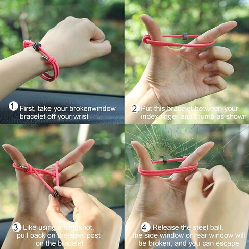 Car Window Breaker Bracelet, Car Glass Breaker Wrist Strap with Tungsten Carbide Bead, Safety Emergency Self Rescue Tool- Vehicle Rapid Escape Wristbands Tempered Glass Breaker(Pink) in Kuwait