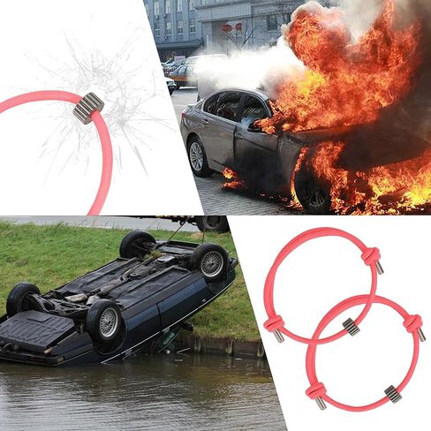 Car Window Breaker Bracelet, Car Glass Breaker Wrist Strap with Tungsten Carbide Bead, Safety Emergency Self Rescue Tool- Vehicle Rapid Escape Wristbands Tempered Glass Breaker(Pink) in Kuwait
