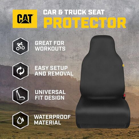 غطاء مقعد السيارة المقاوم للماء من CAT® للمقاعد الأمامية، قطعة واحدة مع زخرفة باللون البيج - غطاء مقعد متين من النيوبرين للسيارات، يناسب 95% من شاحنات السيارات ذات الدفع الرباعي، واقي مقعد مثالي للمقاعد الجلدية in Kuwait
