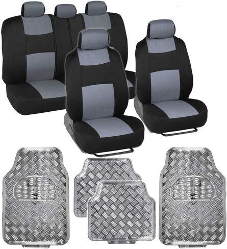 BDK PolyPro Car Seat Covers, Full Set – Front and Rear Split Bench Protection, Includes 4PC Vibrant Metallic Floor Mats, Easy to Install, Fits Most Auto Truck Van SUV in Saudi Arabia