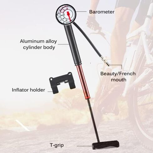 مضخة دراجة بمقياس، ضغط عالٍ، مضخة دراجة أرضية متوافقة مع صمام بريستا وشرايدر، مضخة إطار دراجة لدراجات الطرق، MTB، الهجين، الكرات in Kuwait