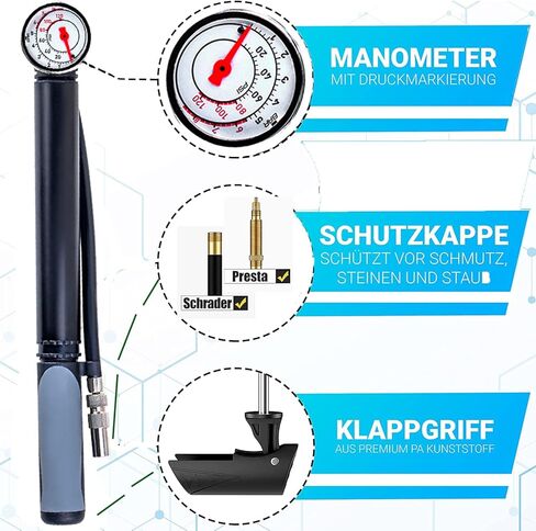 مضخة دراجة بمقياس، ضغط عالٍ، مضخة دراجة أرضية متوافقة مع صمام بريستا وشرايدر، مضخة إطار دراجة لدراجات الطرق، MTB، الهجين، الكرات in Kuwait