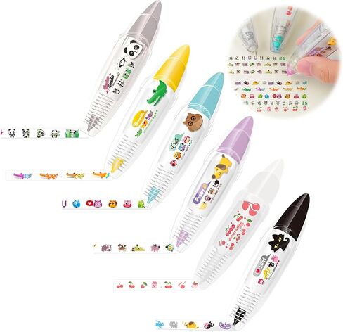 Pocket Tape Pen,DIY Cute Animals Press Type Decorative Pen,New Creative Cartoon Pattern Decorative Tape, DIY Lace Decoration Tape Pen,Cute Scrapbooking Diary Decorative Correction Tapes (6 pcs) in Kuwait