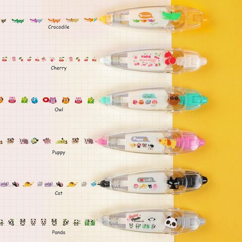 Pocket Tape Pen,DIY Cute Animals Press Type Decorative Pen,New Creative Cartoon Pattern Decorative Tape, DIY Lace Decoration Tape Pen,Cute Scrapbooking Diary Decorative Correction Tapes (6 pcs) in Kuwait