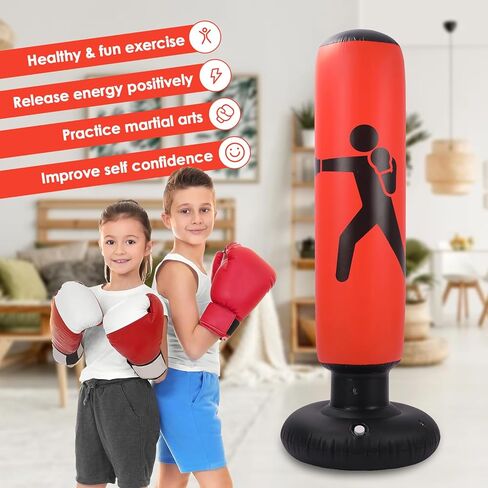 كيس ملاكمة قابل للنفخ للأطفال، كيس ملاكمة قائم بذاته مع حامل، كيس ملاكمة مقاس 63 بوصة مع مضخة هواء وقفازات ملاكمة للكاراتيه وكيك بوكسينغ، معدات التمرين، هدية للأولاد والبنات in Kuwait
