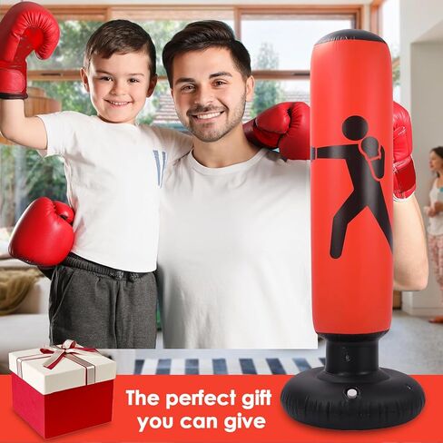 كيس ملاكمة قابل للنفخ للأطفال، كيس ملاكمة قائم بذاته مع حامل، كيس ملاكمة مقاس 63 بوصة مع مضخة هواء وقفازات ملاكمة للكاراتيه وكيك بوكسينغ، معدات التمرين، هدية للأولاد والبنات in Kuwait