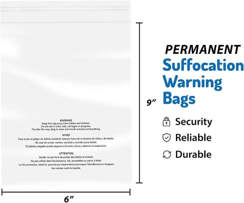 Poly Bags with Suffocation Warning -Self Sealing Clear Poly Bags for Clothing, shipping and Fba - 6x9" - Pack of 100 - Ideal for Retail Packaging. in Saudi Arabia