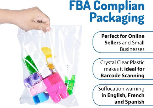 Poly Bags with Suffocation Warning -Self Sealing Clear Poly Bags for Clothing, shipping and Fba - 6x9" - Pack of 100 - Ideal for Retail Packaging. in Saudi Arabia