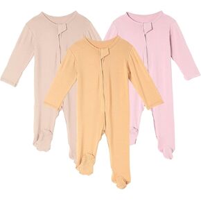 DEFAHN 3Pcs Viscose from Bamboo Baby Footless Pajamas with Mittens Double Zipper Jumpsuit Long Sleeve Jumpsuit 0-24Month