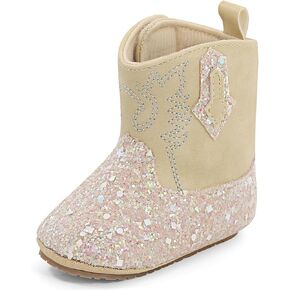 ESTAMICO Baby Girls Embroidery Western Cowgirl Boots Infant Sequin Leather Cowboy Booties Round Toe Ankle High Hook and Loop Shoes