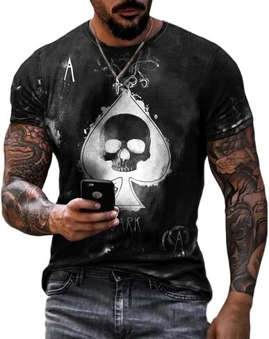 3D Poker Shirts for Men Funny Graphic Workout Tees Shirt Casual Short Sleeve Tshirt Vintage T Shirt Summer Shirts Men (Color 12,X-Large) in Saudi Arabia