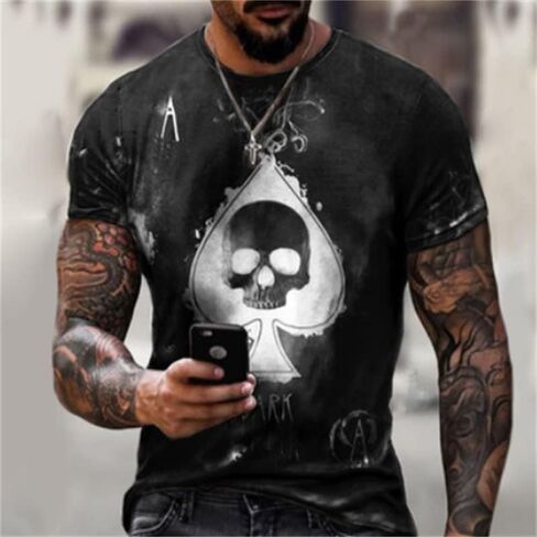 3D Poker Shirts for Men Funny Graphic Workout Tees Shirt Casual Short Sleeve Tshirt Vintage T Shirt Summer Shirts Men (Color 12,X-Large) in Saudi Arabia
