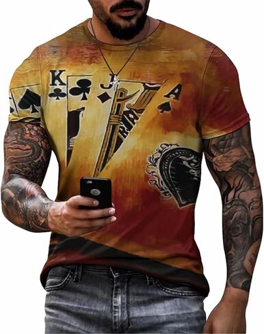 3D Poker Shirts for Men Funny Graphic Workout Tees Shirt Casual Short Sleeve Tshirt Vintage T Shirt Summer Shirts Men (Color 12,X-Large) in Saudi Arabia