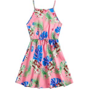 OYOANGLE Girl's Casual Boho Floral Print Sleeveless A-Line Swing Cami Hawaiian Dress Sundress in Kuwait