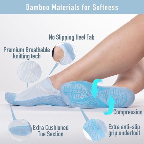 BRISIRA Bamboo Viscose Pilates Socks Compression Non Slip Cushioned Anti Blister Moisture Wicking Yoga Socks in Kuwait