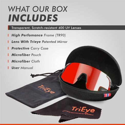 نظارات TriEye لركوب الدراجات مع مرآة الرؤية الخلفية - نظارات شمسية رياضية للرجال والنساء - حماية من الأشعة فوق البنفسجية 400 in Kuwait