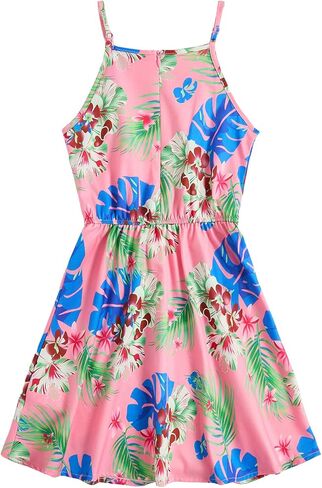 فستان OYOANGLE للفتيات الكاجوال بوهو مطبوع عليه زهور بدون أكمام على شكل حرف A سوينغ كامي هاواي فستان الشمس in Kuwait