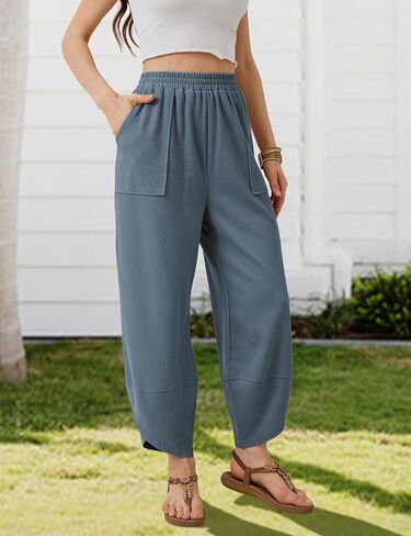 بنطال Hooever نسائي واسع الساق كاجوال فضفاض بجيوب Palazzo Harem Pants صالة in Kuwait